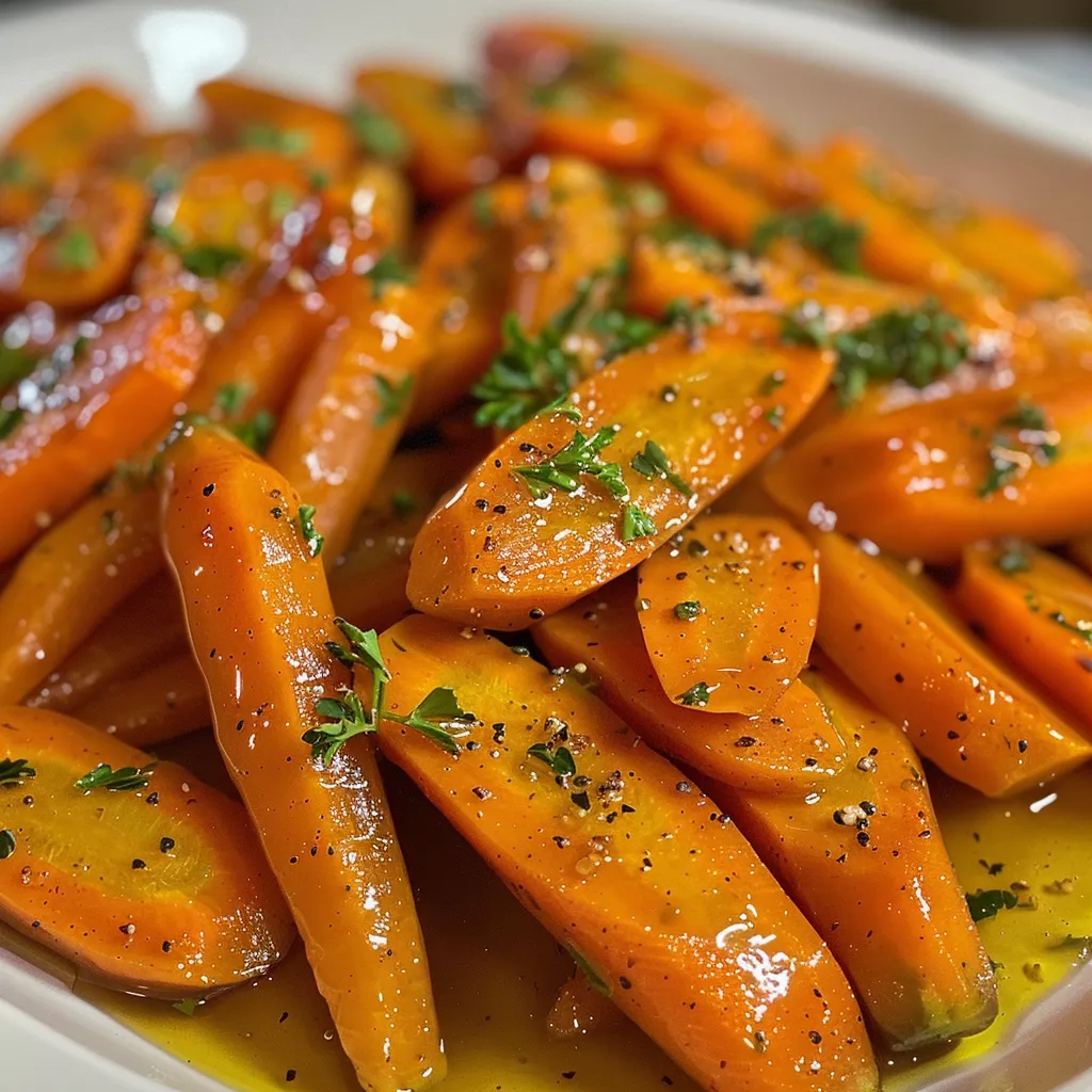 A detailed image of seasoned honey glazed carrots with a glossy finish.