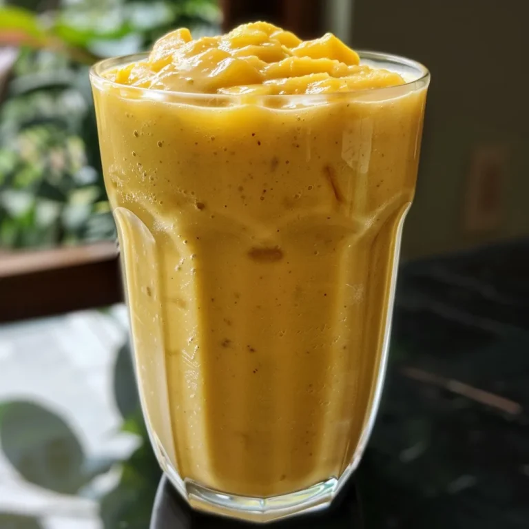 A refreshing mango pineapple smoothie in a clear glass, highlighting its tropical ingredients and smooth consistency.