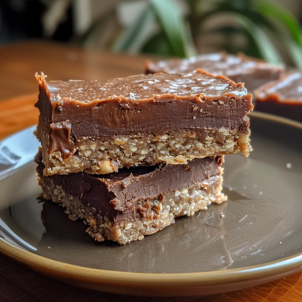 An inviting image of No Bake Nutella Bars, showcasing layers of chocolate and nut butter.