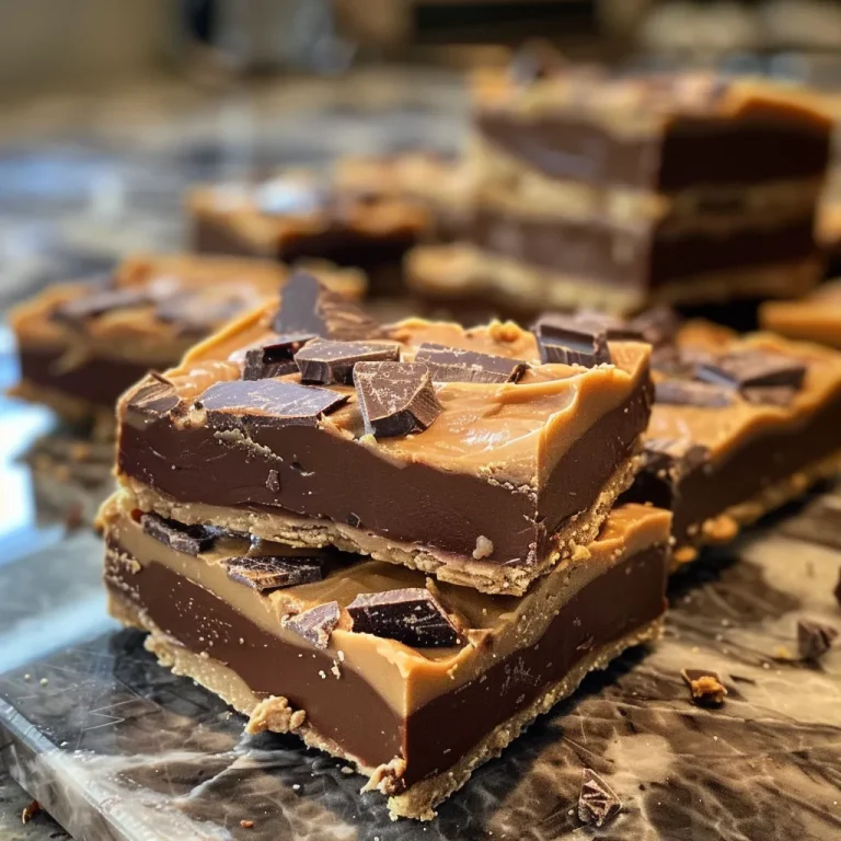 Sweet Memories in Every Layer: No-Bake Peanut Butter Cup Bars Delicious No-Bake Peanut Butter Cup Bars displayed on a plate with flaky sea salt.
