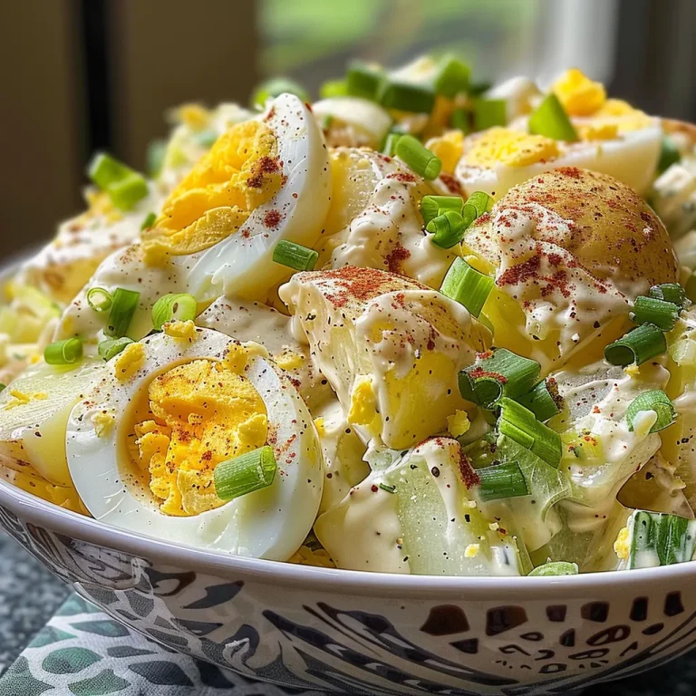 The Potato Salad That Brings Us Back to Family Gatherings A detailed shot of a homemade potato salad, featuring herbs and spices on top.