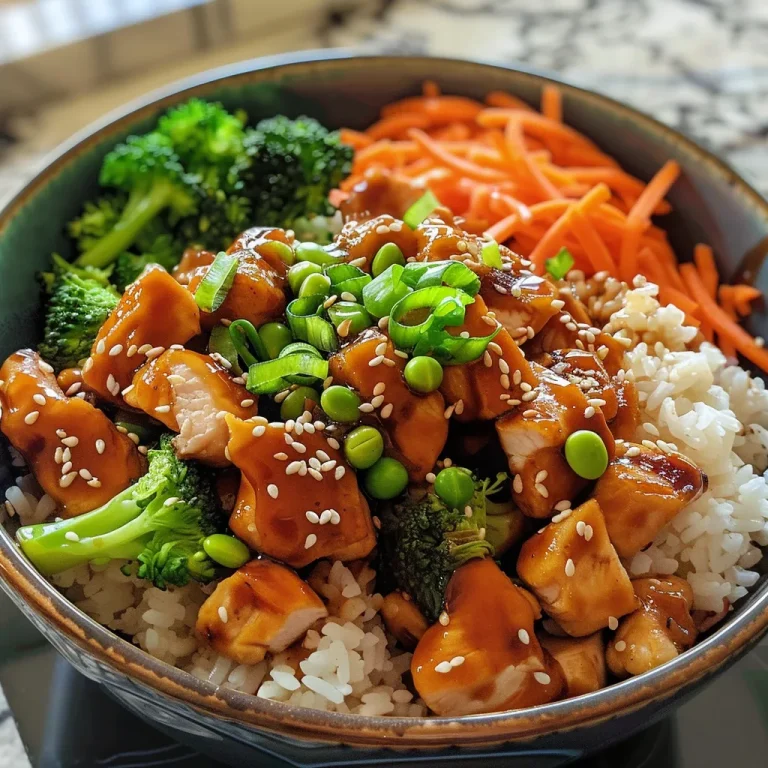 A Teriyaki Chicken Bowl That Wraps You in Warmth A side view of a colorful Teriyaki Chicken Bowl featuring edamame and fresh vegetables.