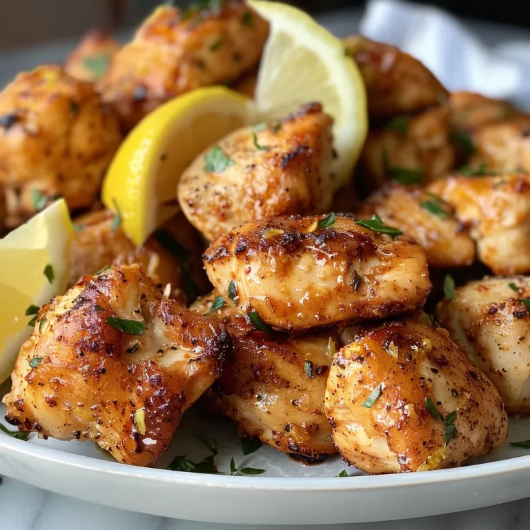 Bite-Sized Sunshine: Zesty Air Fryer Lemon Chicken Bites That Brighten Any Gathering Juicy pieces of chicken with lemon zest and a sprinkle of herbs, served in a bowl.