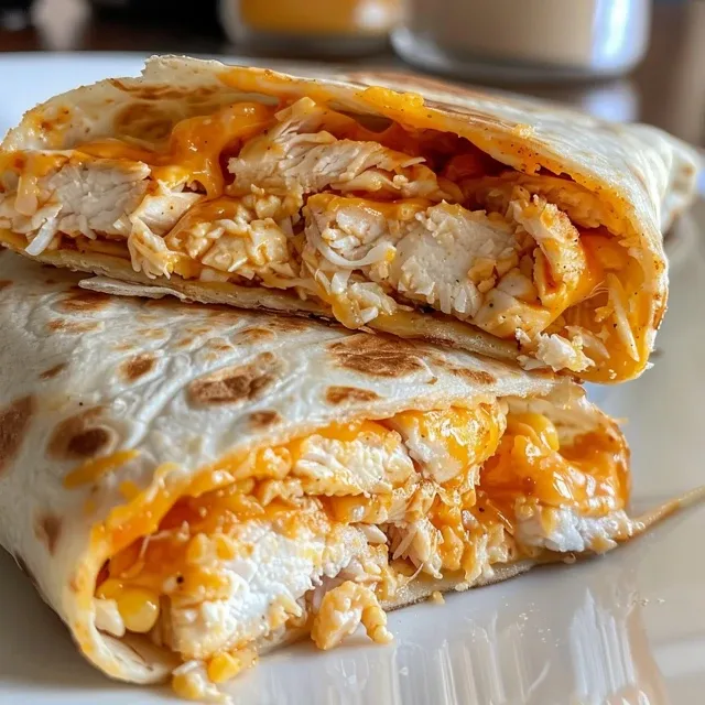 Side view of golden brown air fryer chicken wraps filled with cheese and ranch.