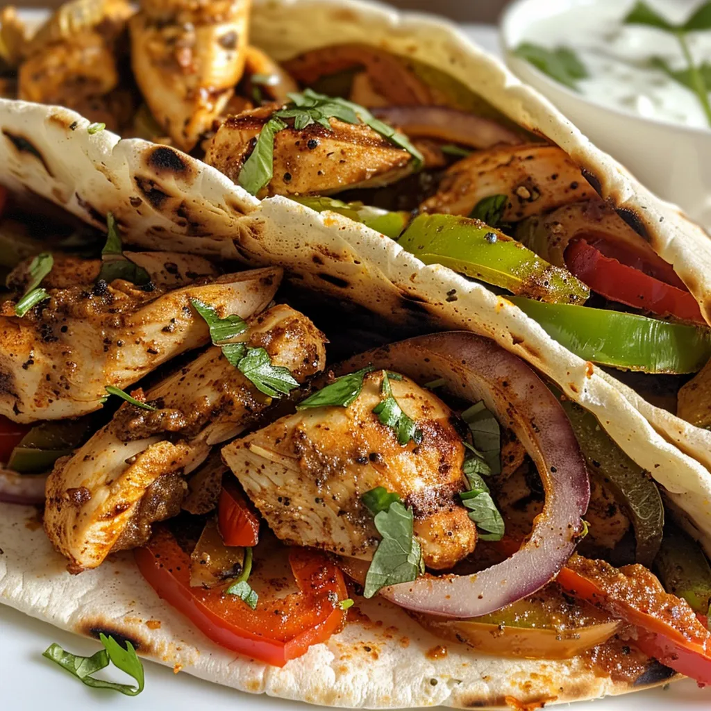 Side view of a delicious Air Fryer chicken shawarma wrap on naan bread with fresh toppings.