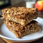 Close-up of healthy apple cinnamon breakfast bars with oats and walnuts.