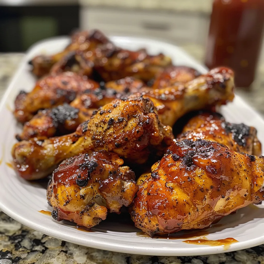 Deliciously caramelized BBQ chicken in an air fryer, highlighting its tender texture.