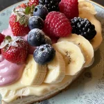 Close-up view of a vibrant Berry Banana Bliss bowl with fresh bananas and mixed berries.