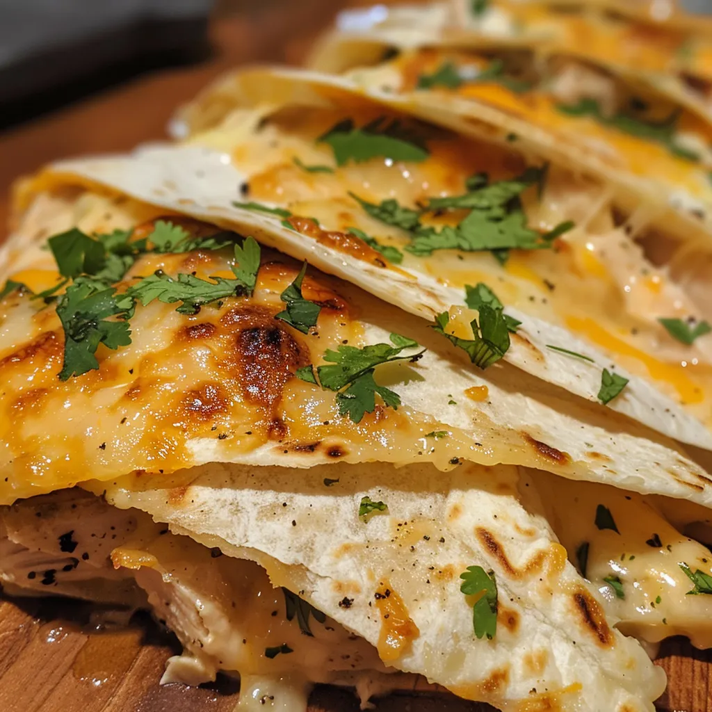 Close-up of a delicious chicken wrap filled with cheese and garlic sauce.