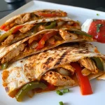 Close-up of juicy Chicken Fajita Quesadillas with vibrant bell peppers and melted cheese.
