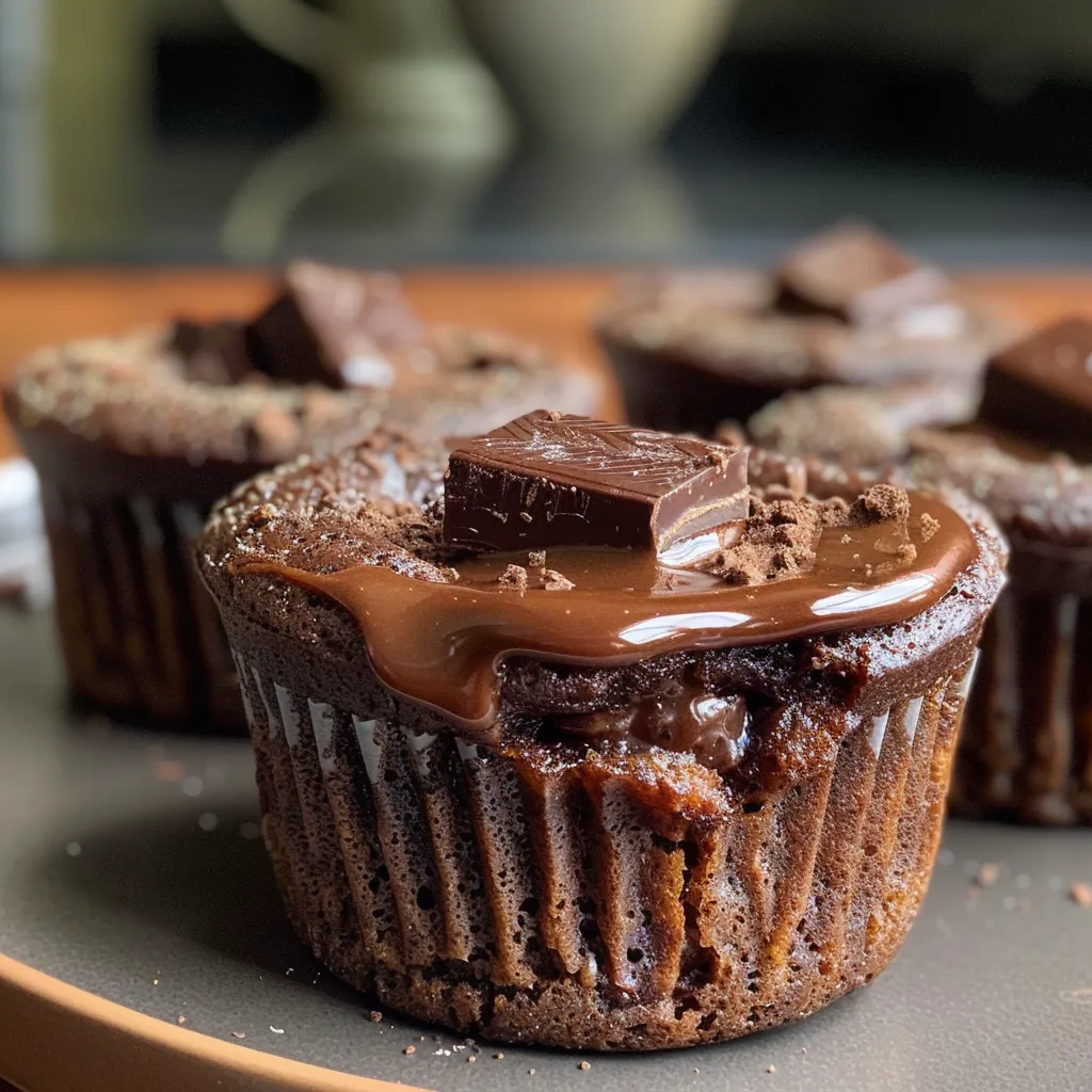 A delicious Chocolate Lava Muffin with gooey chocolate oozing from the middle, captured in vivid detail.