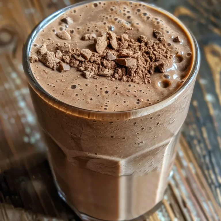 Sipping on Sweet Memories: The Chocolate Peanut Butter Smoothie That Feels Like Home Close-up view of a creamy chocolate peanut butter smoothie in a glass, topped with crushed nuts.