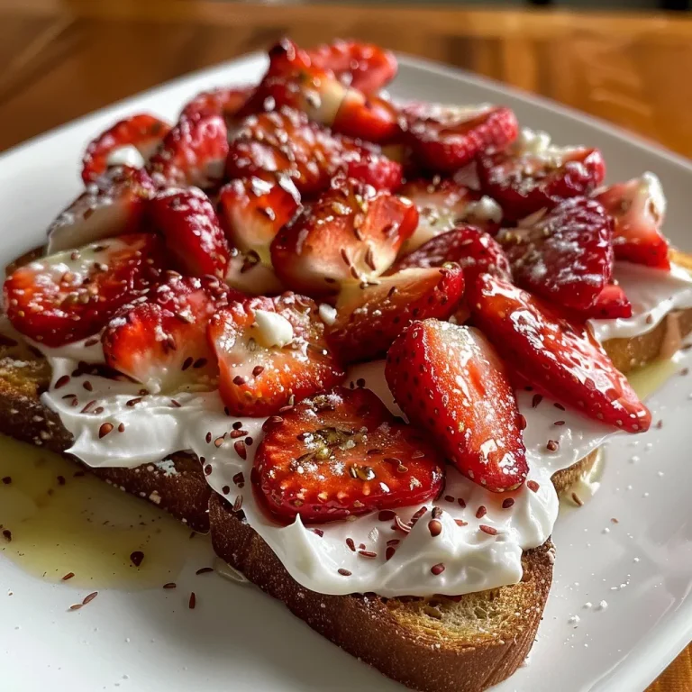A Toast to Summer: Cream Cheese and Macerated Strawberries on Crusty Bread Close-up view of toast topped with cream cheese and sliced strawberries.