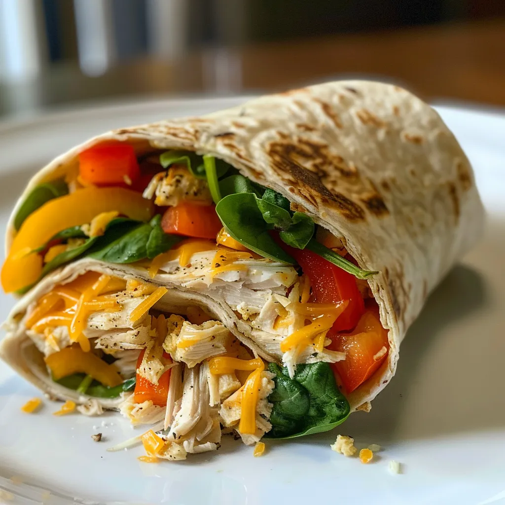Side view of a delicious Egg Life Wrap showcasing vibrant ingredients, including cheese and hummus.