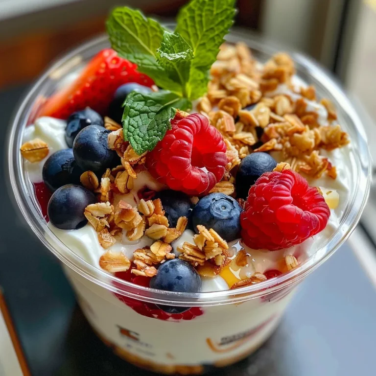 Sunrise in a Glass: The Heartwarming Greek Yogurt Berry Parfait Side view of a Greek yogurt berry parfait layered with fresh berries and granola.
