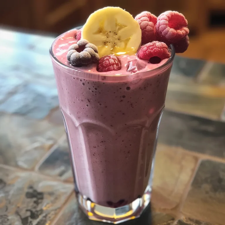 Close-up of a creamy Greek yogurt berry smoothie in a glass, garnished with fresh berries.