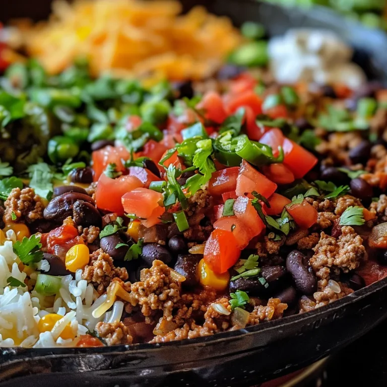 One-Pan Love: The Ground Beef Burrito Skillet That Unites Generations Close-up of a Ground Beef Burrito Skillet featuring ground beef, rice, and colorful vegetables.