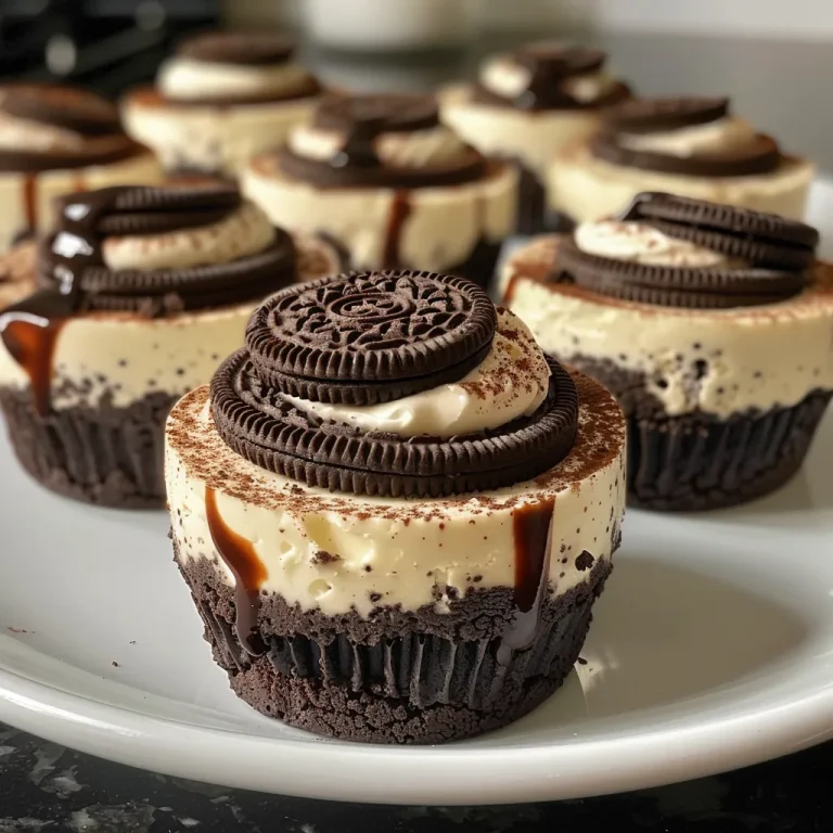 Little Bites of Joy: Mini Oreo Cheesecakes That Bring Back Sweet Memories Close-up view of a mini Oreo cheesecake topped with crushed Oreos.