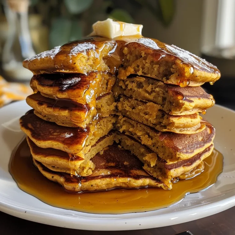 Cozy Mornings Made Sweeter with Pumpkin Pancakes Close-up of fluffy pumpkin pancakes topped with syrup and butter.