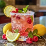 Close-up of a Raspberry Lemon Sparkler with mint leaves on top.