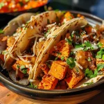 A close-up view of Roasted Sweet Potato Taco Bowls with vibrant toppings.