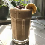 Close-up view of a vibrant Röda bär & Vaniljprotein Smoothie in a glass.