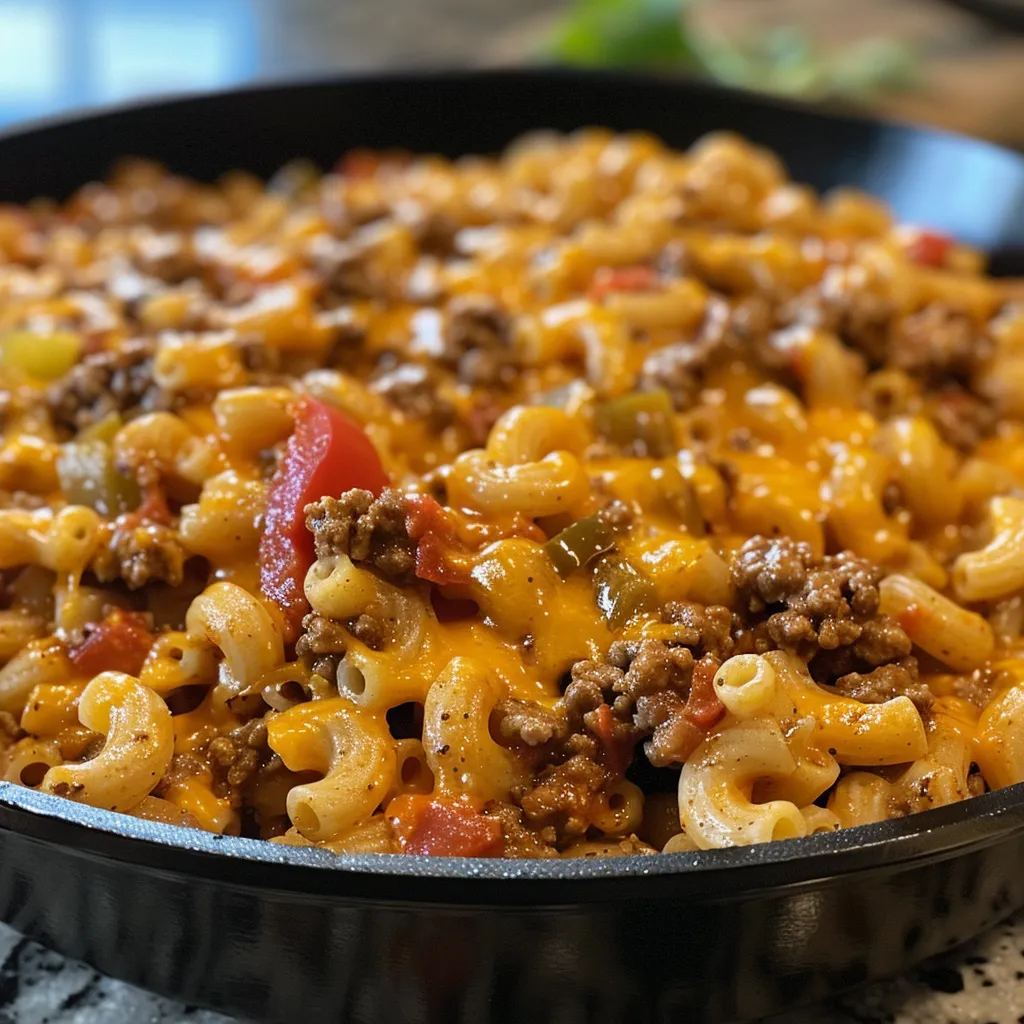 Side view of Taco Mac and Cheese in a bowl, showcasing melted cheese and pasta.