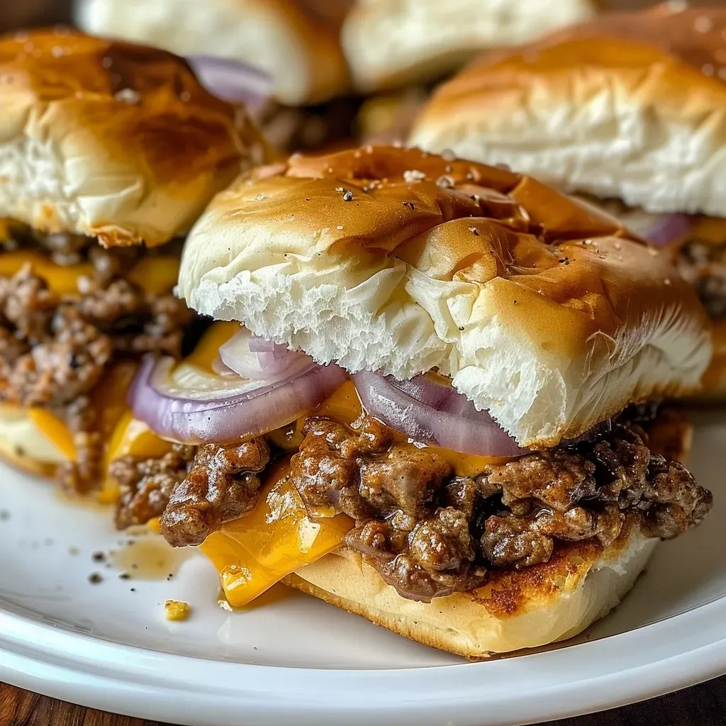 Close-up view of air-fried beef sliders with lettuce and pickles.