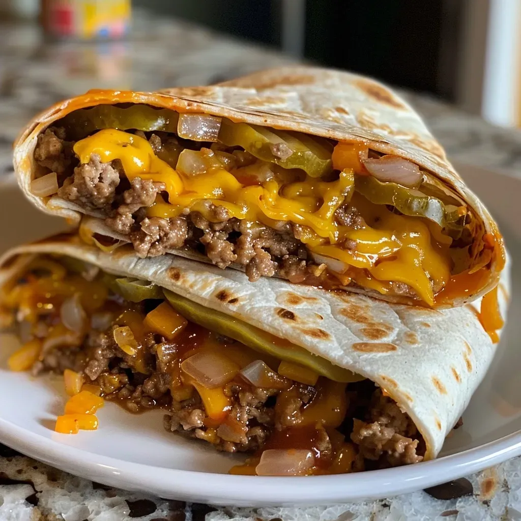 Side shot of delicious cheeseburger wraps highlighting their crispy texture and savory ingredients.