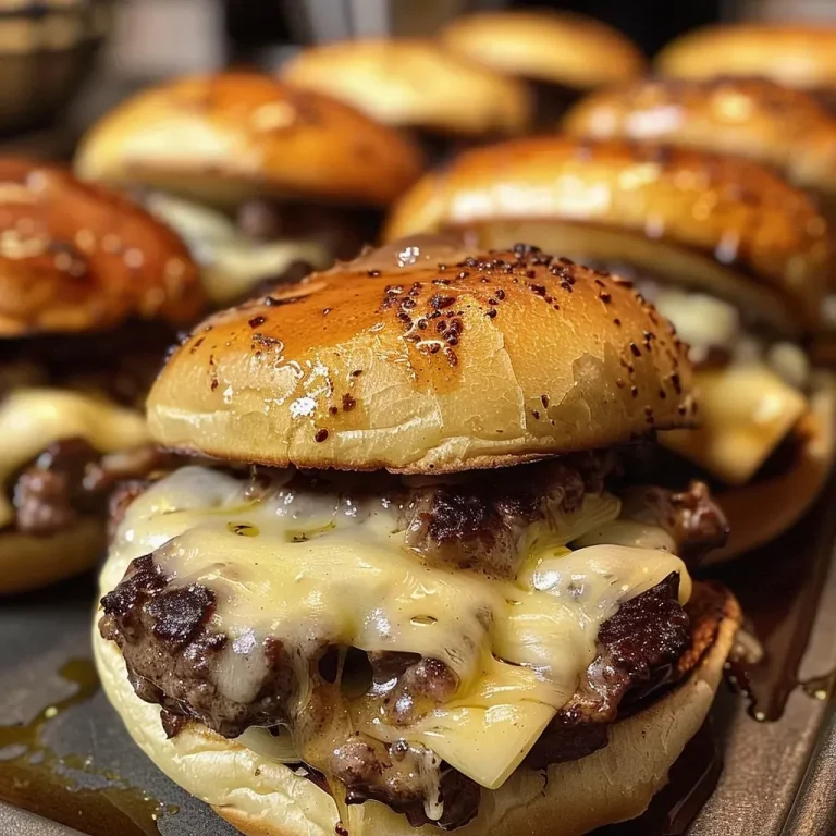 Sliders That Bring Friends Together: A Comforting Air Fryer Delight Close-up view of juicy air fryer sliders stacked on a plate.
