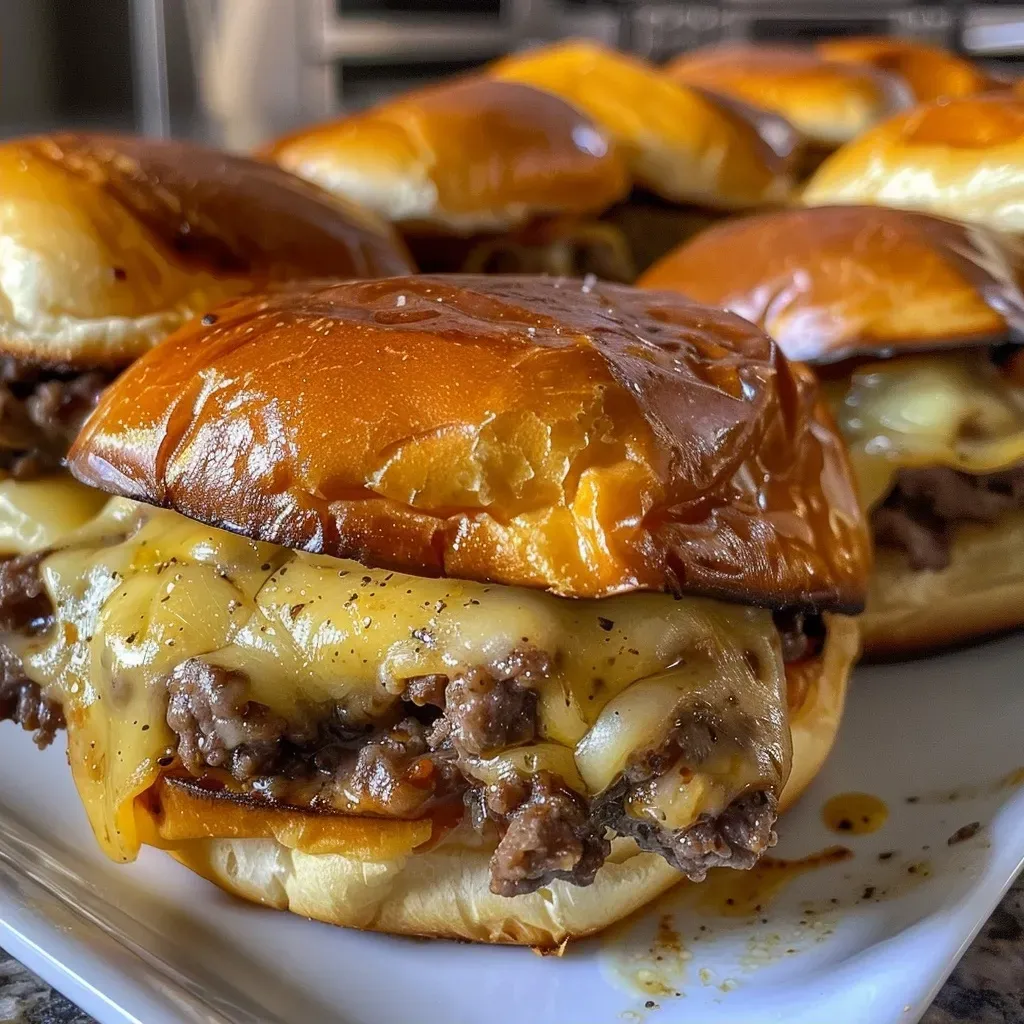 Side photo of delicious air fryer sliders with melted cheese and condiments.