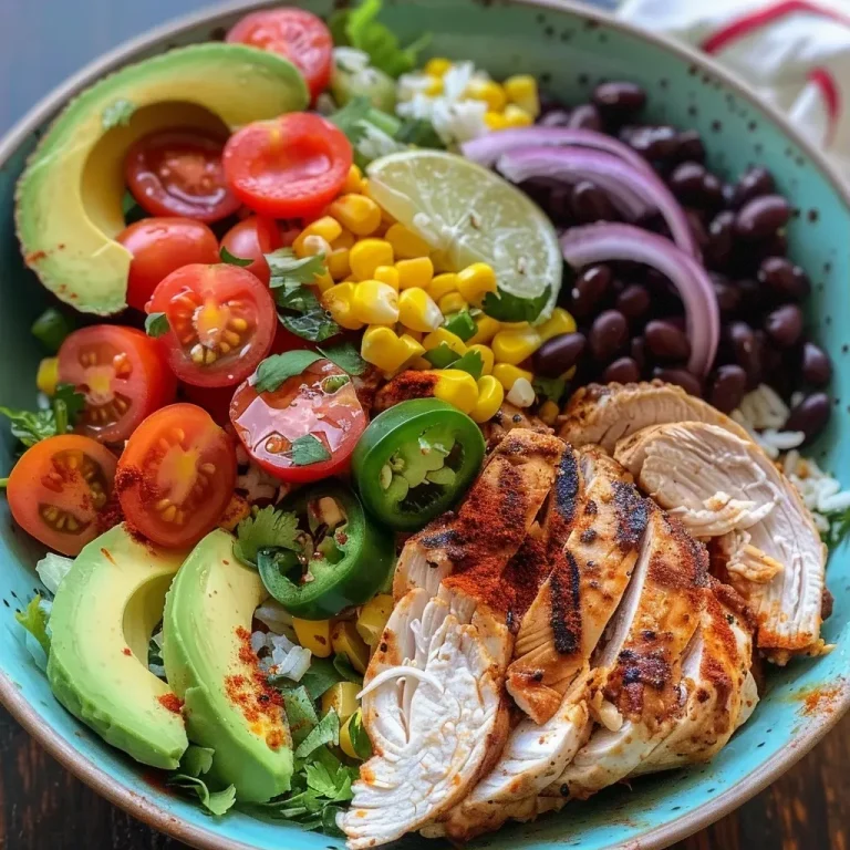A Cozy Bowl of Chicken Tacos: Wholesome Goodness in Every Bite Close-up of a delicious chicken taco rice bowl with colorful toppings.