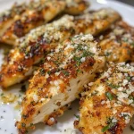 ['Juicy cooked chicken breast topped with garlic parmesan seasoning.', 'Close-up view of Air Fryer Garlic Parmesan Chicken on a plate.', 'Slice of juicy chicken garnished with garlic and parmesan.', 'Chicken breast with a crispy garlic parmesan crust, presented appetizingly.']