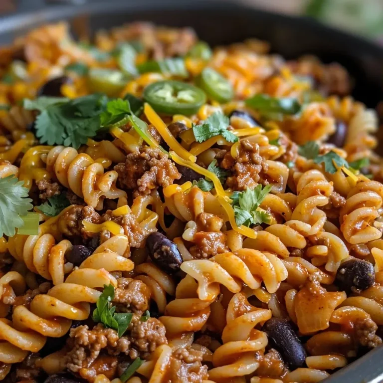 ['Close-up view of Beef Enchilada Pasta in a bowl, showcasing the layered ingredients.', 'Side view of a hearty Beef Enchilada Pasta dish, featuring melted cheese and colorful toppings.', 'Delicious Beef Enchilada Pasta with ground beef, cheese, and vegetables, presented in a plate.', 'Detailed image of Beef Enchilada Pasta, highlighting the cavatappi pasta and enchilada sauce.']