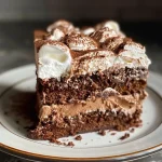 ['Close-up view of a moist Chocolate Marshmallow Protein Cake with a fluffy marshmallow topping.', 'Side angle of a decadent Chocolate Marshmallow Protein Cake, showcasing its rich chocolate layers.', 'Detailed image of a protein-packed Chocolate Marshmallow Cake with a shiny marshmallow layer on top.', 'Vibrant close-up of a Chocolate Marshmallow Protein Cake, highlighting its chocolatey texture and fluffy frosting.']