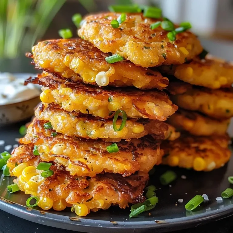 ['Close-up view of crispy corn fritters topped with a creamy sauce.', 'Side view of golden-brown corn fritters with green onions and parsley garnish.', 'Juicy corn fritters on a plate, showing a crispy exterior and dipping sauce.', 'Deliciously fried corn fritters served with a tangy yogurt-based sauce.']