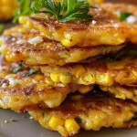 ['Close-up view of golden corn fritters on a plate.', 'Side view of crispy eggless corn fritters, showcasing texture.', 'Juicy corn fritters with a sprinkle of cheese, ready to eat.', 'Plump corn fritters drizzled with oil, set against a neutral background.']