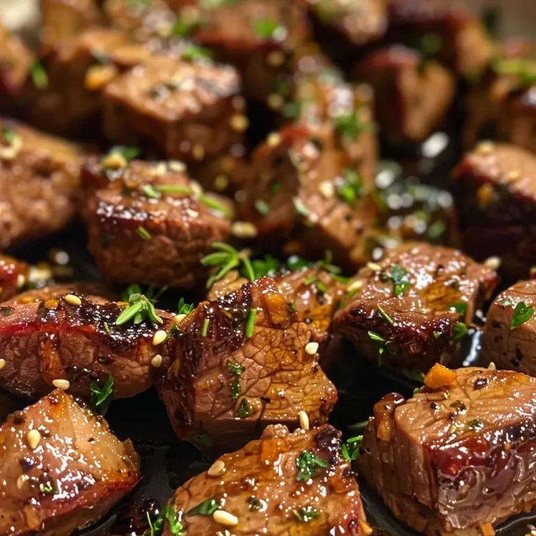 ['Close-up view of juicy garlic balsamic steak bites served on a wooden board.', 'Side view of marinated steak cubes glistening with garlic and balsamic glaze.', 'Healthy steak bites garnished with fresh thyme, showcasing rich colors and textures.', 'A plate of flavorful garlic balsamic steak bites with herbs, highlighting their succulent appearance.']