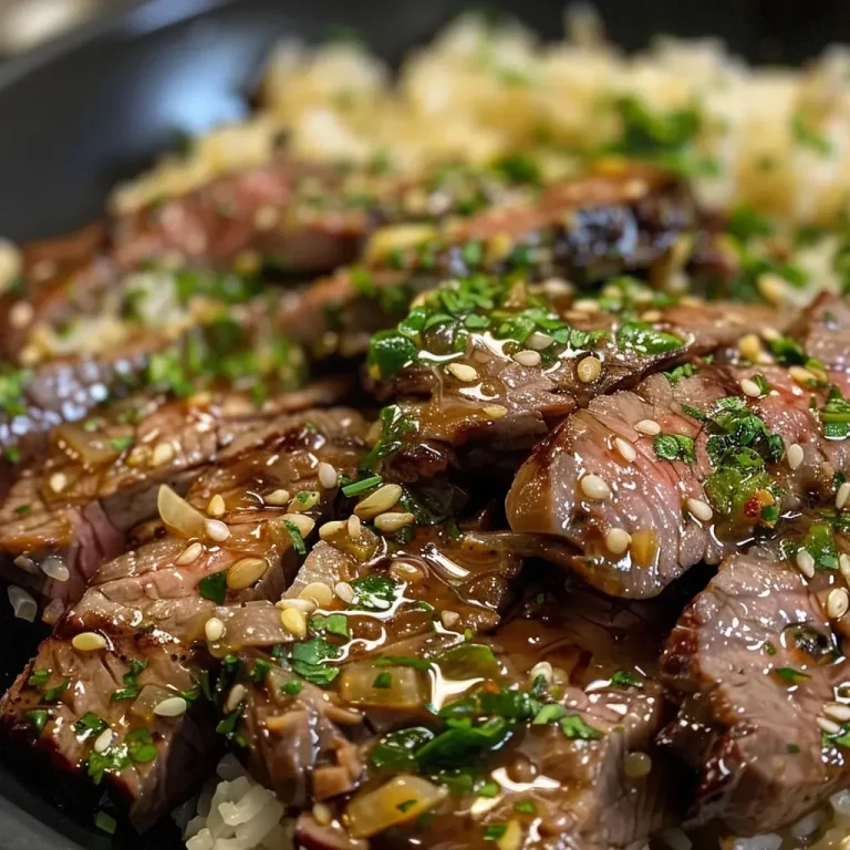 ['Close-up of a skillet filled with honey garlic butter steak and rice, showcasing glistening steak strips and fluffy rice.', 'Side view of a delicious honey garlic butter steak and rice dish in a skillet, highlighting the juicy steak and rice grains.', 'Juicy steak strips with garlic butter sauce on a bed of rice in a skillet, presented in a close-up shot.', 'Appetizing honey garlic butter steak and rice in a skillet, emphasizing the rich colors and textures of the ingredients.']
