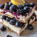 ['Close-up side view of Keto Lemon Blueberry Cheesecake Bars, showcasing a creamy texture and fresh blueberries.', 'A slice of Keto Lemon Blueberry Cheesecake Bars with blueberries on top, highlighting its rich and creamy filling.', 'Side view of Keto Lemon Blueberry Cheesecake Bars, featuring a golden crust and vibrant blueberry toppings.', 'Delicious Keto Lemon Blueberry Cheesecake Bars displayed with fresh blueberries, emphasizing their appealing layers.']