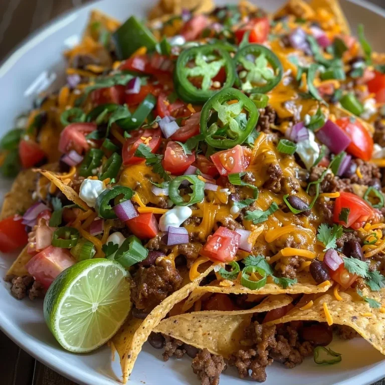 ['Close-up view of loaded beef nachos with melted cheese and toppings.', 'Side shot of a plate of nachos topped with ground beef, cheese, and fresh ingredients.', 'Juicy loaded nachos with vibrant toppings and a variety of cheeses.', 'A tempting arrangement of beef nachos garnished with jalapeños and cilantro.']