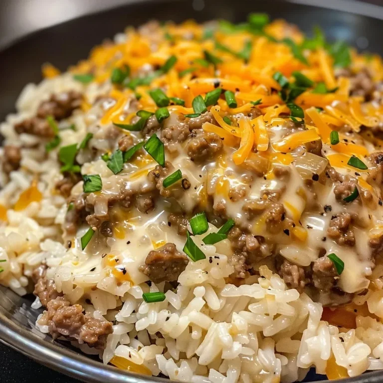 ['Close-up of a plate featuring Million Dollar Garlic Butter Beef Rice with melted cheese and garnished with parsley.', 'Side view of a delicious serving of garlic butter beef rice, highlighting juicy ground beef and creamy textures.', 'Close-up image showing a bowl of Million Dollar Garlic Butter Beef Rice, rich in melted cheeses and fresh herbs.', 'Detailed view of a sumptuous garlic butter beef rice dish, showcasing vibrant colors and a creamy finish.']