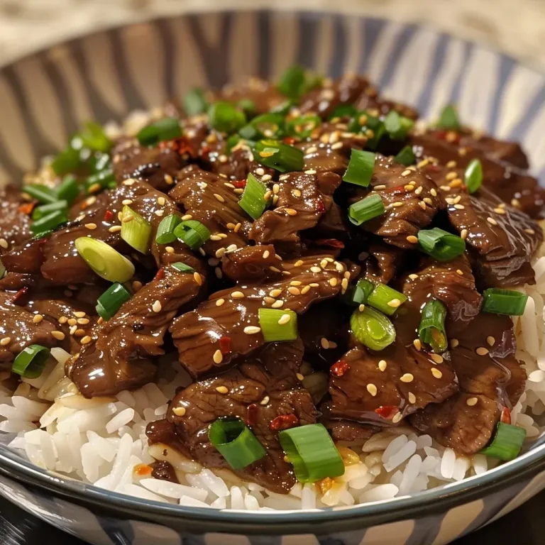['Close-up view of juicy Mongolian beef garnished with green onions.', 'Side angle of tender Mongolian beef with a glossy sauce on a plate.', 'Succulent slices of flank steak in a rich brown sauce, featuring garlic and ginger.', 'Vibrant presentation of Mongolian beef, highlighting its savory ingredients.']