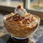 ['A close-up view of Pumpkin Pie Overnight Oats topped with whipped cream and chopped pecans.', 'Side view of a bowl of Pumpkin Pie Overnight Oats with granola and pumpkin pie spices.', 'Creamy Pumpkin Pie Overnight Oats garnished with chopped nuts and a dollop of yogurt.', 'Delicious Pumpkin Pie Overnight Oats in a glass, showcasing layered oats and pumpkin puree.']