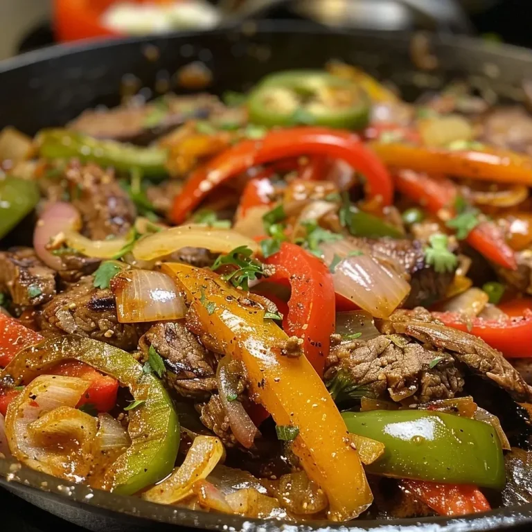 ['Close-up view of a sizzling Queso Steak Fajita Skillet with colorful bell peppers and melted cheese.', 'Juicy steak slices and vibrant vegetables in a skillet, topped with gooey cheese dip.', 'A side view of a savory Queso Steak Fajita Skillet, showcasing tender steak and bright bell peppers.', 'Heat emanating from a skillet filled with steak, onions, and cheese, garnished with fresh ingredients.']