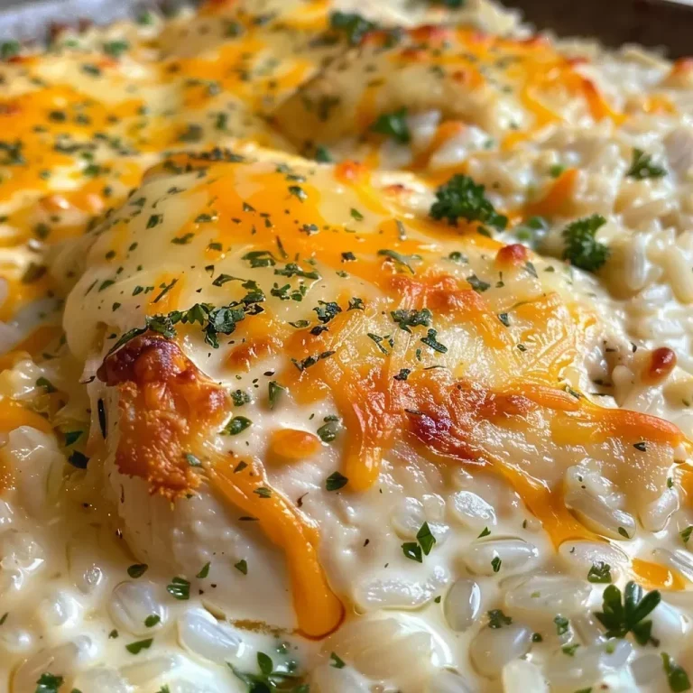 ['Juicy Ranch Chicken & Rice Bake with mixed vegetables in a creamy sauce.', 'Close-up view of Ranch Chicken & Rice Bake topped with melted cheddar cheese.', 'Side view of a baked casserole featuring chicken, rice, and green vegetables.', 'Delicious Ranch Chicken & Rice Bake showcasing tender chicken and colorful veggies.']