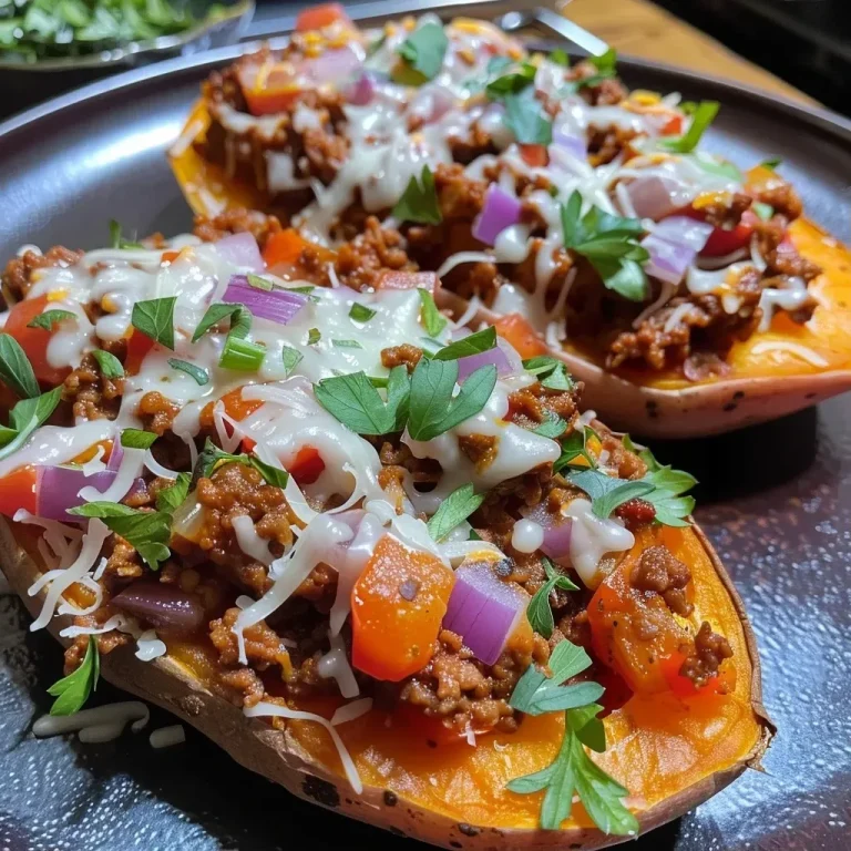 ['Close-up side view of a stuffed sweet potato filled with ground beef and melty mozzarella.', 'Juicy, baked sweet potato topped with seasoned ground beef and cheese, highlighting fresh ingredients.', 'Side view of a delicious stuffed sweet potato, showcasing a hearty filling of ground beef and vegetables.', 'Colorful stuffed sweet potato filled with seasoned meat and garnished with melted mozzarella cheese.']