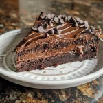 ['Close-up view of a moist, rich triple chocolate cookie cake with chocolate chips.', 'Side view of a luscious triple chocolate cookie cake layered with chocolate icing.', 'Detailed image of a decadent triple chocolate cookie cake showcasing its gooey texture.', 'Close-up of a triple chocolate cookie cake emphasizing its chocolate layers and toppings.']