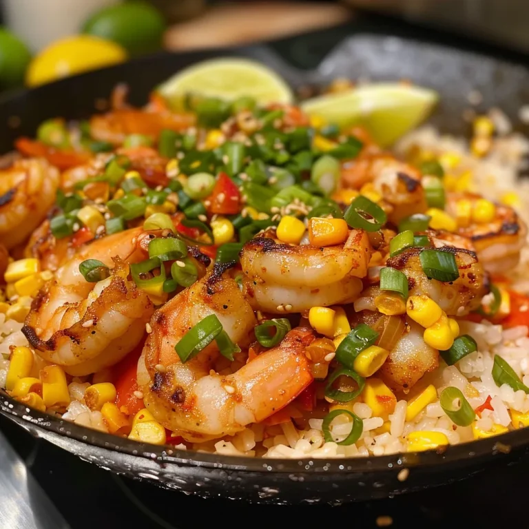 ['Close-up view of a Sweet Corn Shrimp & Rice Skillet with vibrant colors.', 'A delicious Sweet Corn Shrimp & Rice Skillet featuring shrimp, corn, and vibrant vegetables.', 'Side view of a skillet filled with Sweet Corn Shrimp & Rice, showcasing fresh ingredients.', 'Close-up image of juicy shrimp and sweet corn mixed with rice in a skillet.']