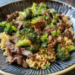 ['Close-up of a flavorful Sheet Pan Beef & Broccoli Ramen, showcasing tender beef and vibrant broccoli.', 'Side view of succulent Sheet Pan Beef & Broccoli Ramen arranged in a visually appealing manner.', 'A delicious plate of Sheet Pan Beef & Broccoli Ramen, featuring glazed beef and broccoli florets.', 'Colorful presentation of Sheet Pan Beef & Broccoli Ramen with fresh green onions as garnish.']